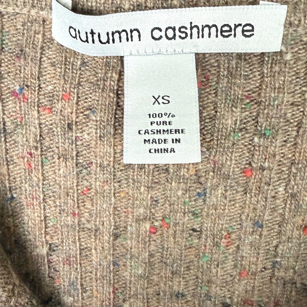 Autumn Cashmere Ribbed Zip Front Lay Back Collar Cardigan Brownie Size XS EUC - Picture 5 of 7